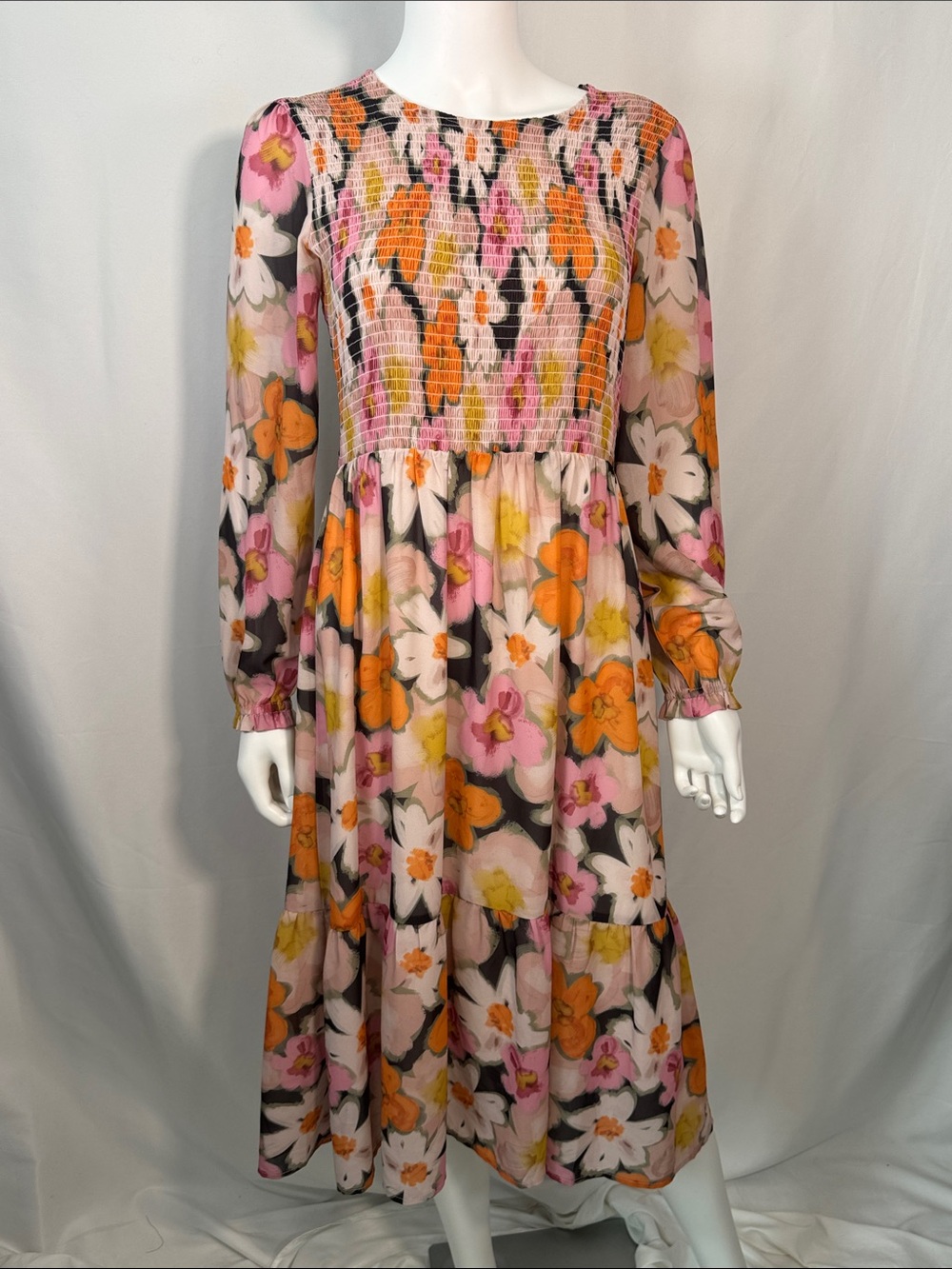 Mad About Style x The Jilly Box Floral Grace Smocked Midi Dress Medium